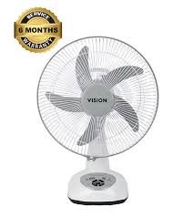 VISION Rechargeable Table Fan 14" White With USB Charger